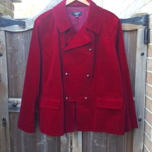 Stunning burgundy velvet Talbots pea coat blazer